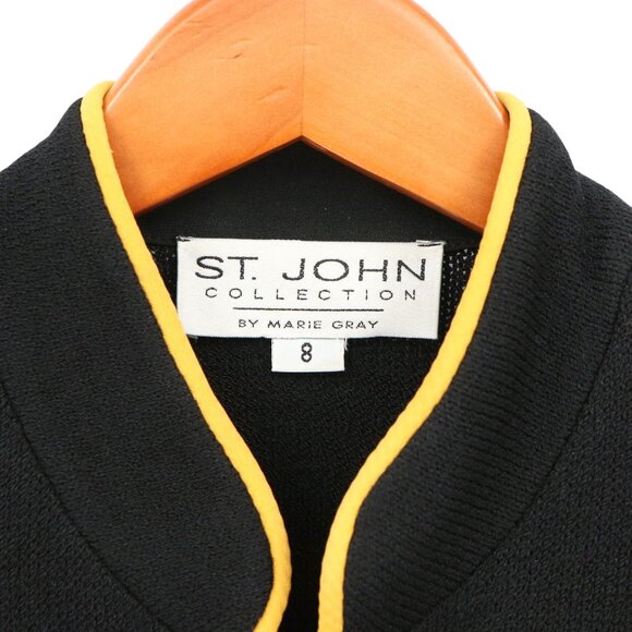 St. John Collection Black Gold Satin Trim & Corsage Santana Knit Jacket 8 - Picture 4 of 7